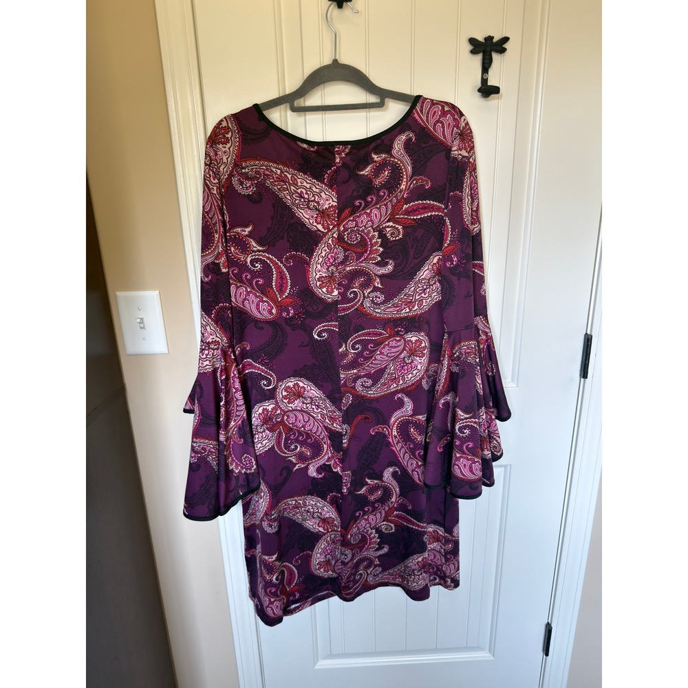 Ronni Nicole Womens XL Purple Paisley Bell Sleeve Shift Dress V217724 - Picture 5 of 7